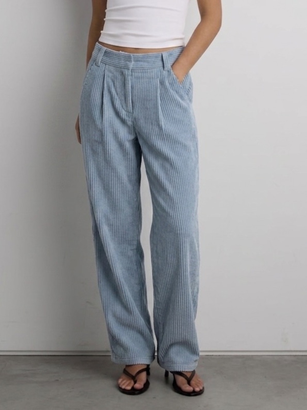 Sunday Best Aritzia Corduroy Pants Size 0 Blue Pleated Straight Leg Trouser Fall
